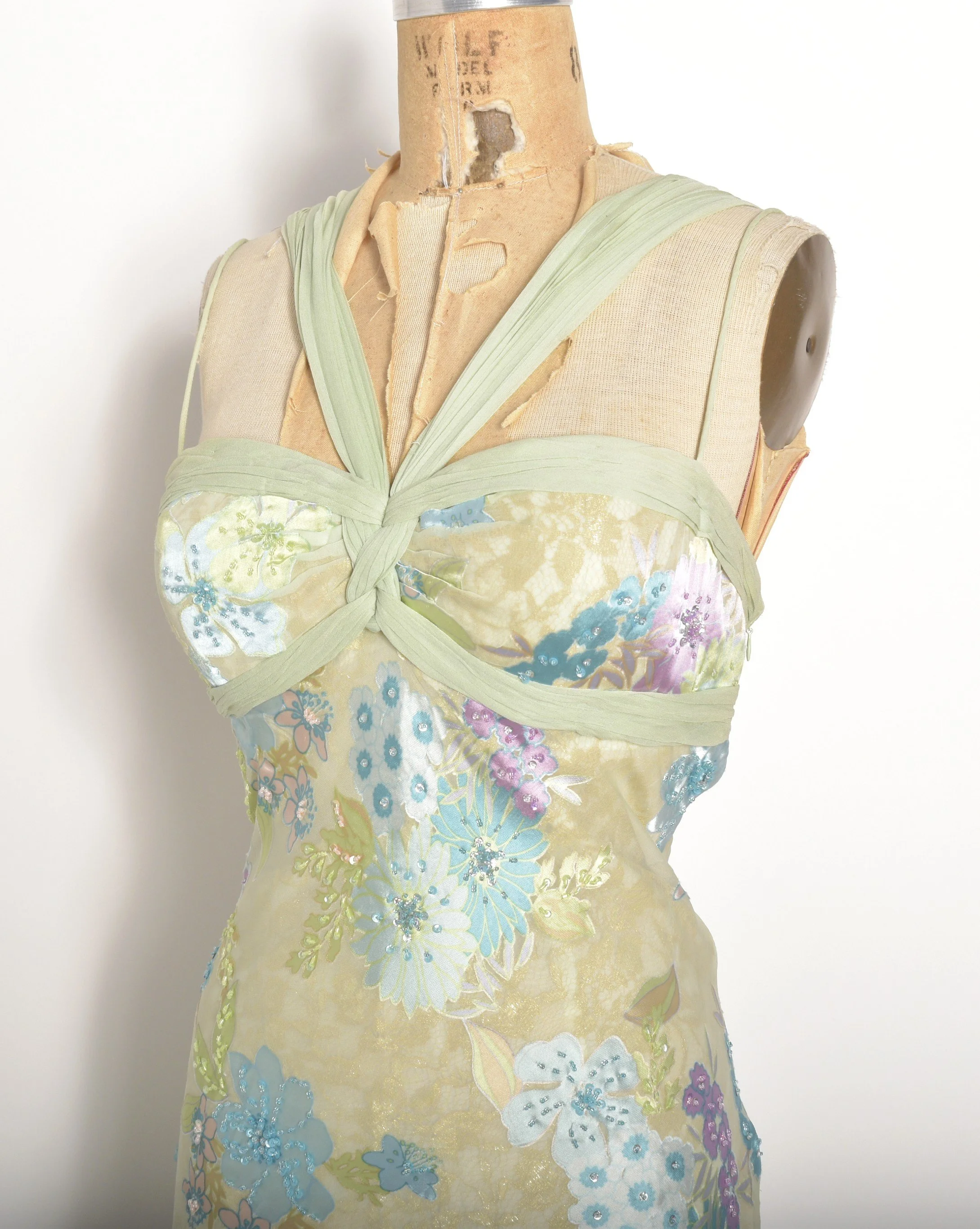 Diane Freis Y2K Green Silk & Lace Fairy Dress–M/L — La Poubelle